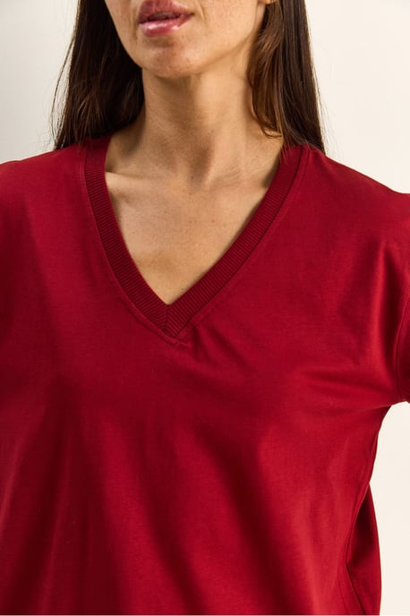 Comfort Fit V-hals Gekamd Katoenen T-Shirt - Image 5