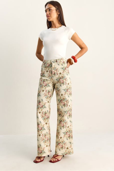 Högmidjade Paisley-mönstrade raka jeans - Image 1