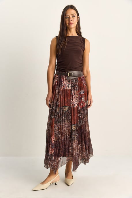 Hoge Taille Paisley Print Midi Rok met Ceintuur - Image 2