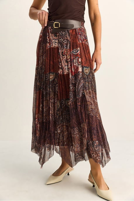 Hoge Taille Paisley Print Midi Rok met Ceintuur - Image 5