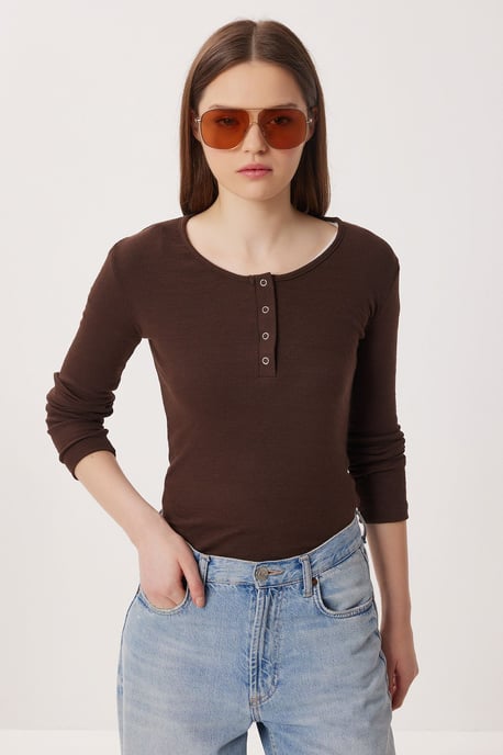Slim Fit U-Hals Långärmad Blus - Image 4