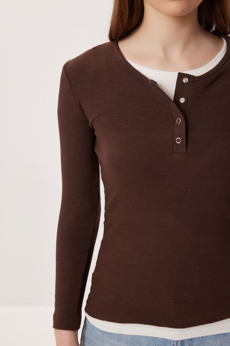 Slim Fit U-Hals Långärmad Blus - Image 5