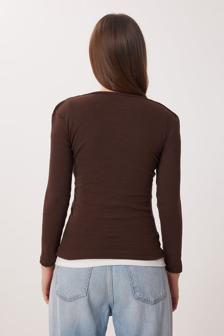 Slim Fit U-Hals Långärmad Blus - Image 6