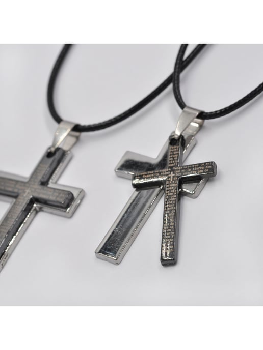 Steuer Modeschmuck Jewellery set Set friendship necklace/partner necklace cross black/silver-coloured - Image 4