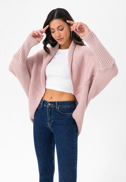 Cardigan Batwing Long Sleeve Cardigan Wool Blended - Image 3