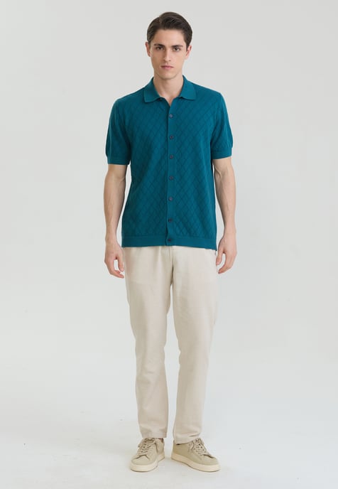 Shirt Short Sleeve Buttoned Basic Knit Shirt - Image 2