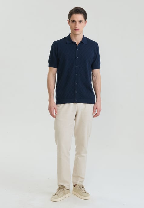 Shirt Short Sleeve Buttoned Basic Knit Shirt - Image 2