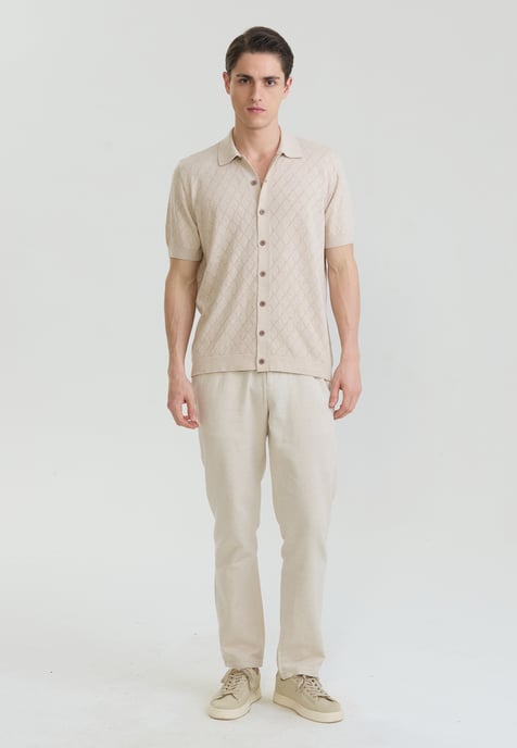 Shirt Short Sleeve Buttoned Basic Knit Shirt - Image 2
