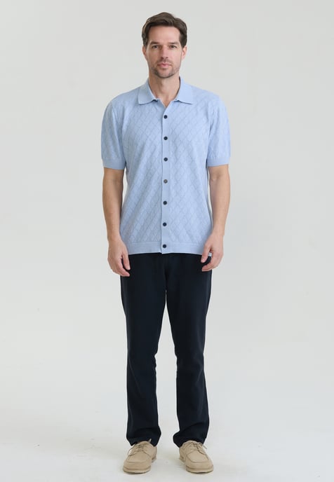 Shirt Short Sleeve Buttoned Basic Knit Shirt - Image 2