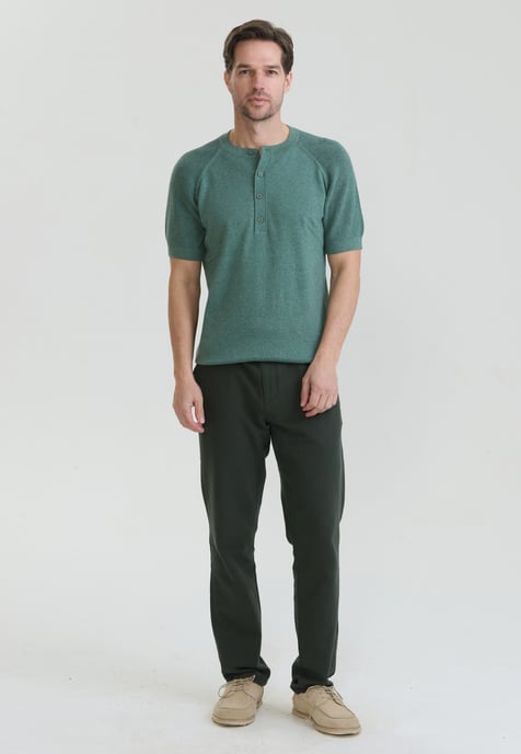 T-Shirt Basic Crew Neck Buttoned Knit T-Shirt - Image 2