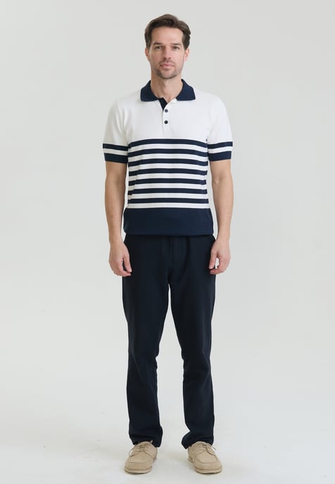 Polo Shirt Short Sleeve Striped Knit Polo Shirt Short Sleeve - Image 2