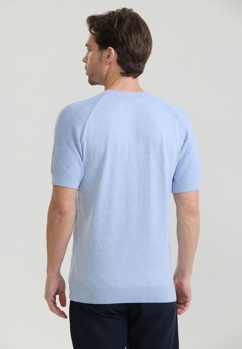 T-Shirt Basic Crew Neck Buttoned Knit T-Shirt - Image 3