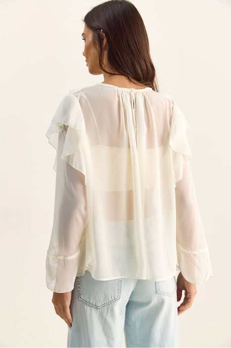 Volang chiffong blus med rundad hals - Image 6