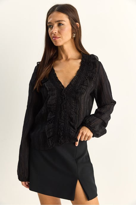 Rimpel V-hals Gestreepte Blouse - Image 2