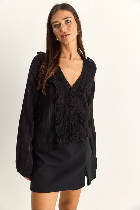Rimpel V-hals Gestreepte Blouse - Image 3