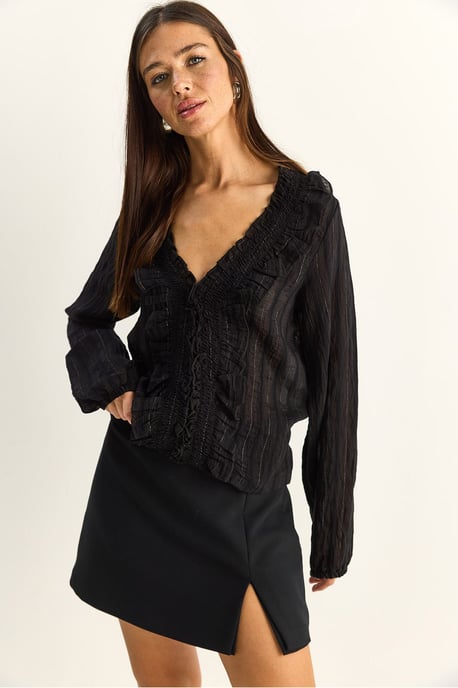 Rimpel V-hals Gestreepte Blouse - Image 4