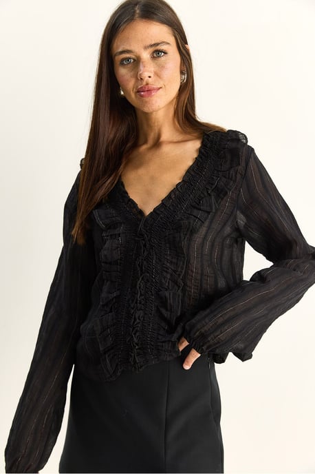Rimpel V-hals Gestreepte Blouse - Image 5
