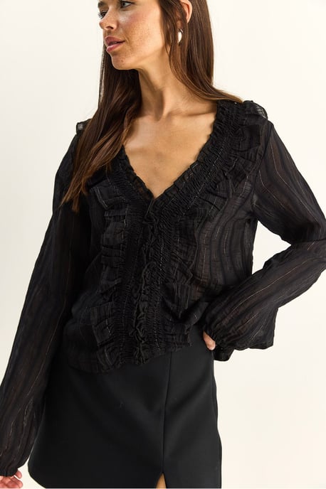 Rimpel V-hals Gestreepte Blouse - Image 6