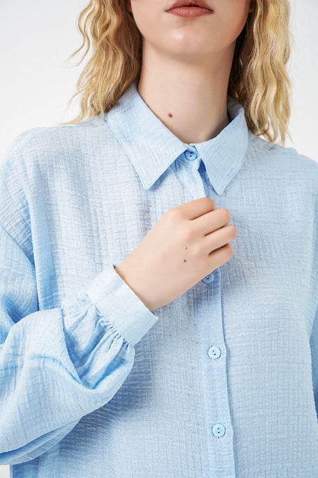 Oversized Geweven Lange Blouse met Shirtkraag - Image 5