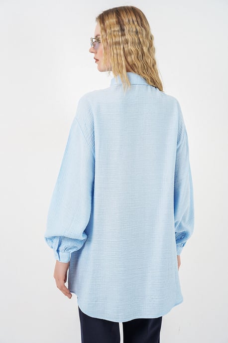 Oversized Geweven Lange Blouse met Shirtkraag - Image 6