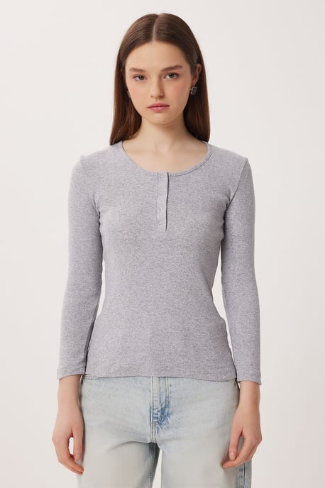 Slim Fit U-Hals Långärmad Blus - Image 4