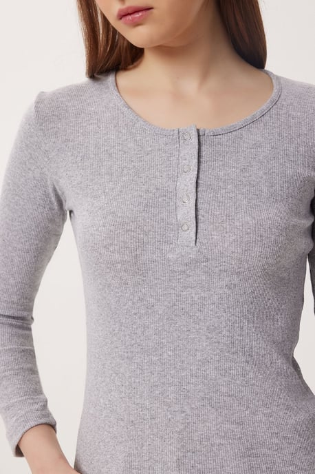 Slim Fit U-Hals Långärmad Blus - Image 5