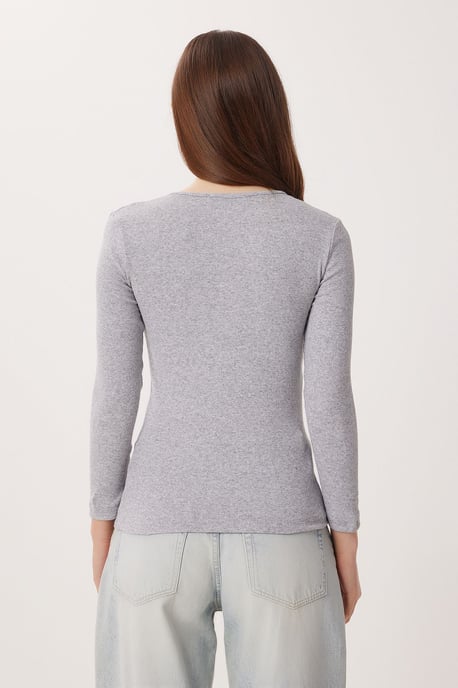 Slim Fit U-Hals Långärmad Blus - Image 6