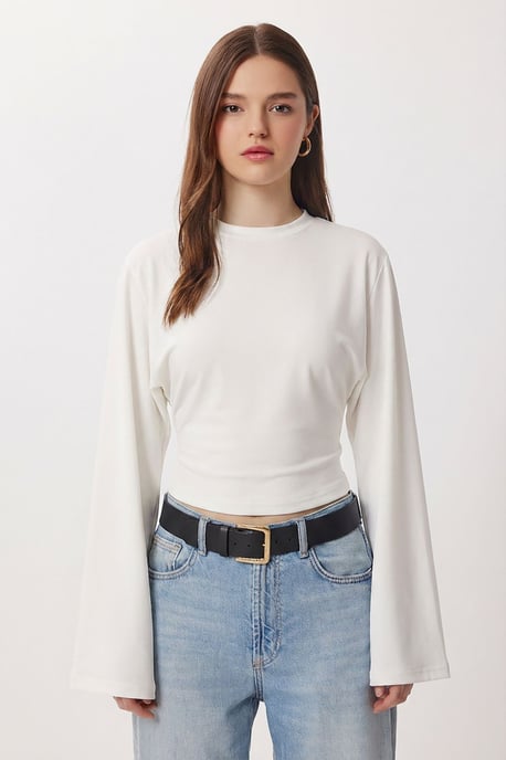 Crew Neck Long Sleeve Blouse - Image 2