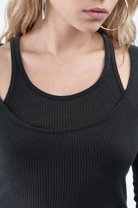 Geribde U-Hals Lange Mouwen Blouse - Image 6