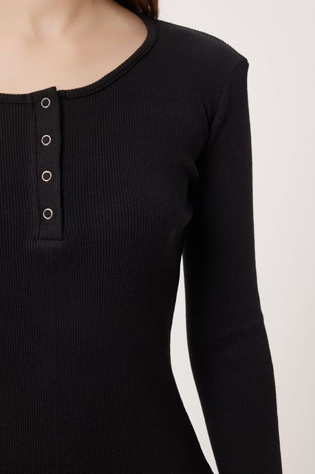 Slim Fit Ribbed Button-Up Long Sleeve Blouse - Image 5