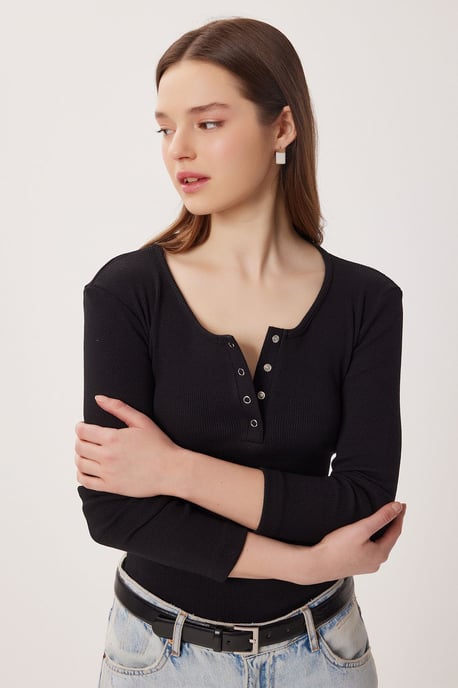 Slim Fit U-halsad långärmad blus - Image 2