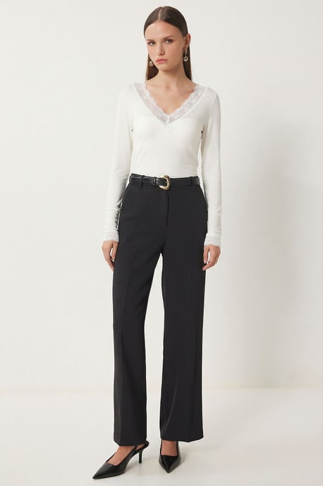 Kanten V-hals Slim Fit Blouse - Image 3