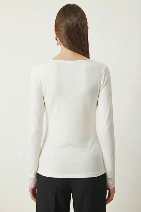 Kanten V-hals Slim Fit Blouse - Image 5