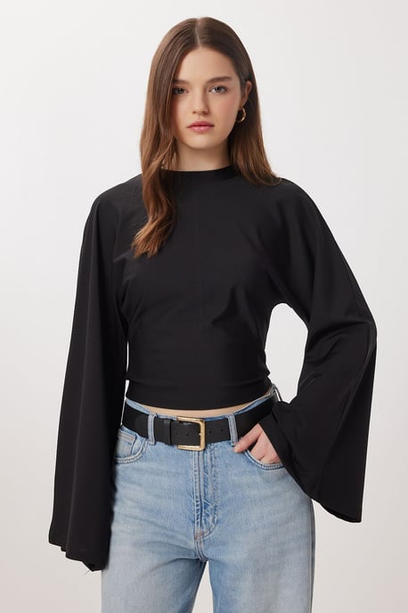 Crew Neck Long Sleeve Blouse - Image 2