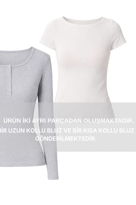 Slim Fit Ribbed Button-Up Long Sleeve Blouse - Image 5