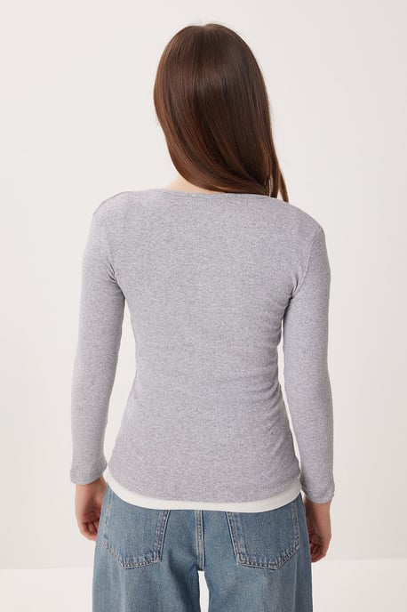 Slim Fit Ribbed Button-Up Long Sleeve Blouse - Image 6
