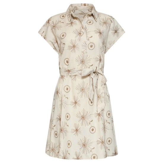 Smashed Lemon Beige jurk met geborduurde bloemen en tailleceintuur | - Image 3