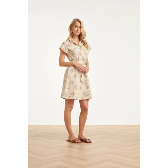 Smashed Lemon Beige jurk met geborduurde bloemen en tailleceintuur | - Image 5