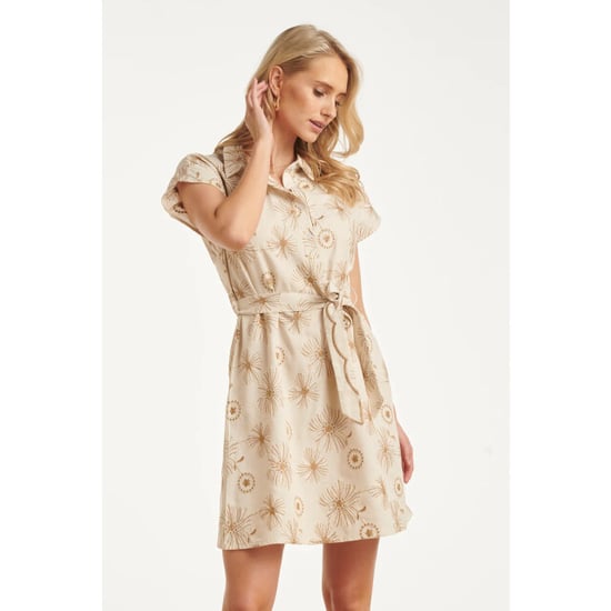 Smashed Lemon Beige jurk met geborduurde bloemen en tailleceintuur | - Image 6