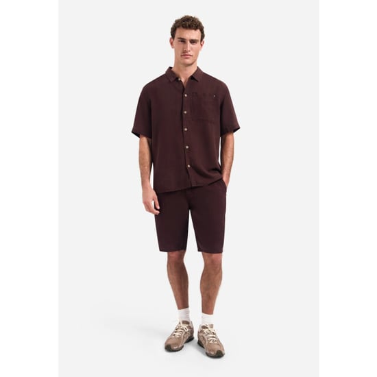 No Excess Short chino with linen, garment dye dark brown - Image 3