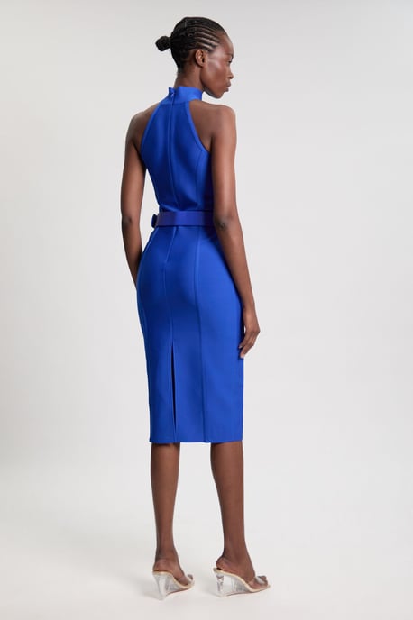 Bandage High Neck Buckle Trim Midi Dress - Image 3