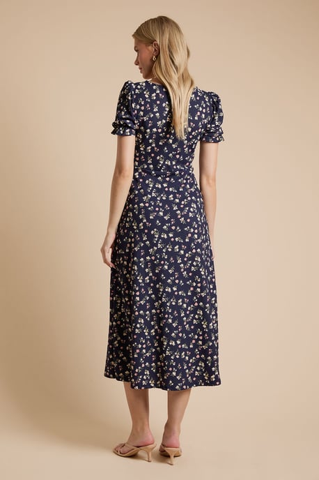 Navy Ditsy Short Sleeve Jersey Midi Dress - Image 3