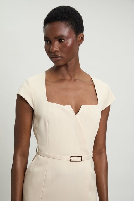 Viscose Blend Belted Square Neck Tailored Pencil Dress - Image 2