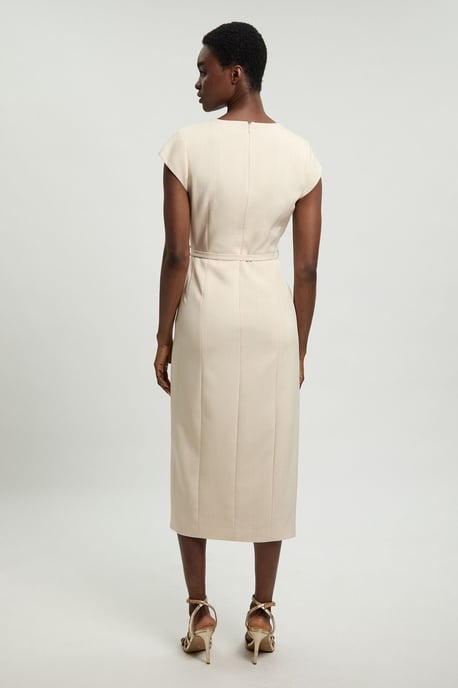 Viscose Blend Belted Square Neck Tailored Pencil Dress - Image 3