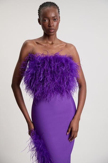 Petite Figure Form Bandage Feather Detail Bandeau Knit Midi Dress - Image 2