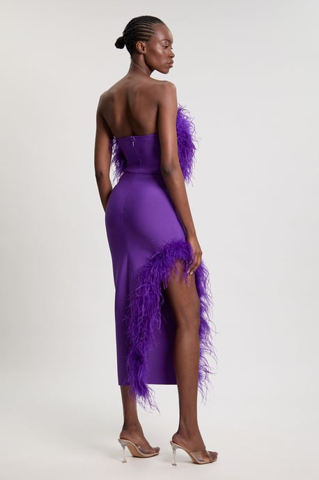 Petite Figure Form Bandage Feather Detail Bandeau Knit Midi Dress - Image 3