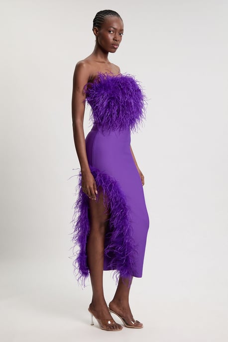 Petite Figure Form Bandage Feather Detail Bandeau Knit Midi Dress - Image 4
