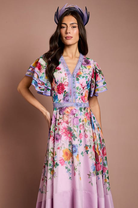 Lisa Tan Statement Shoulder High Low Printed Midi Dress - Image 2