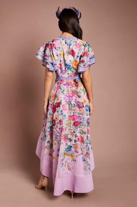 Lisa Tan Statement Shoulder High Low Printed Midi Dress - Image 3
