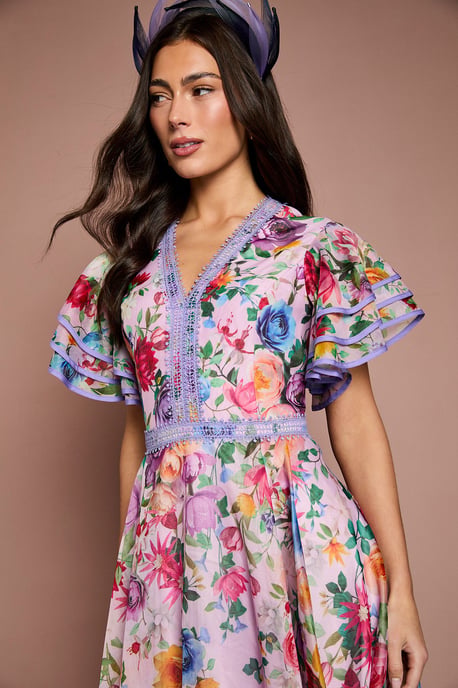 Lisa Tan Statement Shoulder High Low Printed Midi Dress - Image 4